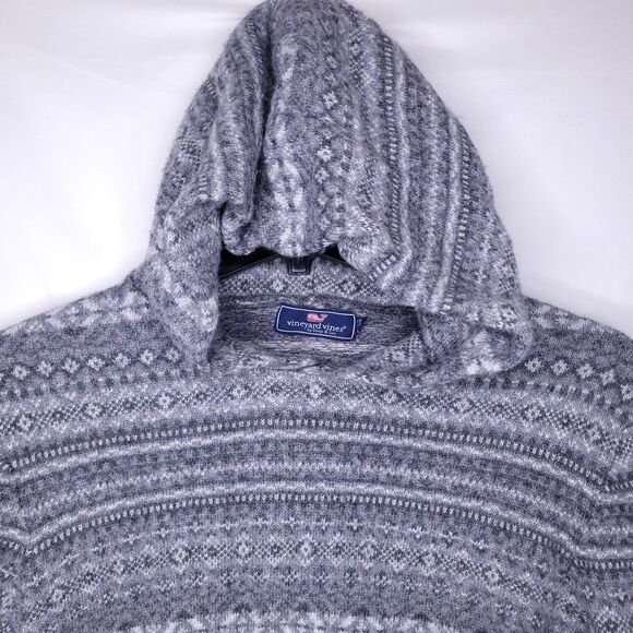 Vineyard Vines Sweater Womens Large Gray Heather Fairisle Hooded Merino Alpaca - Picture 2 of 11